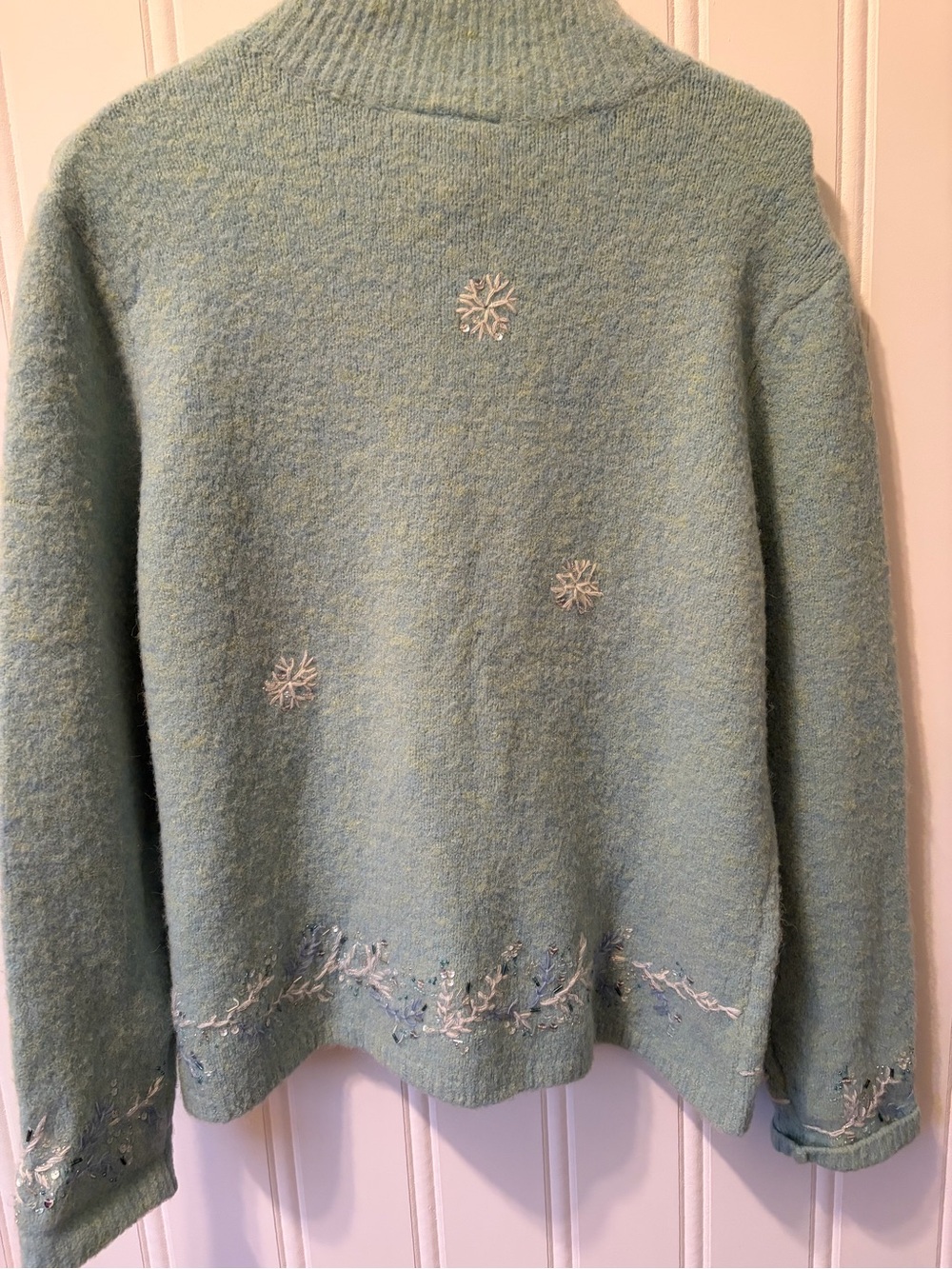 Vintage TALBOTS NWT Beaded Winter Tree Holiday Sweater Mock Neck Half Zip PL - Picture 12 of 14